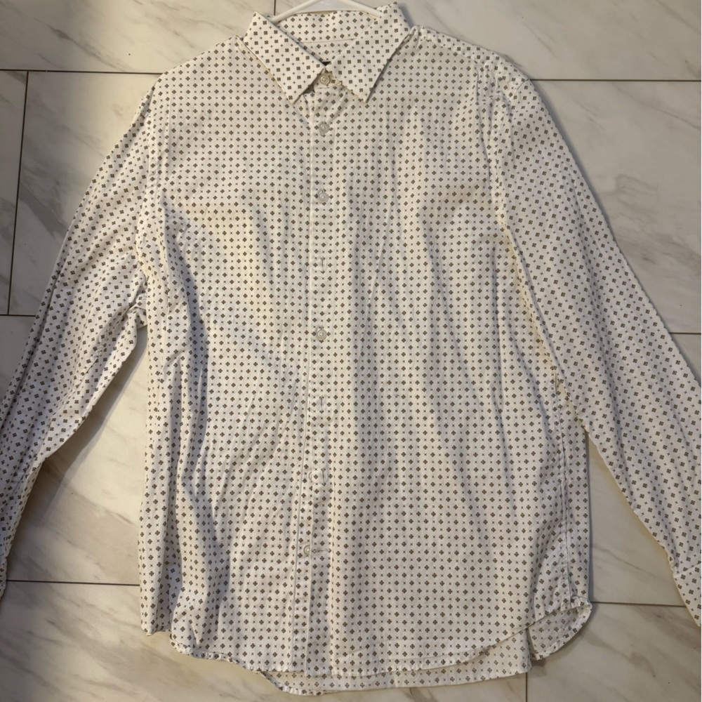 Express White And Black Patterned Button Down Dre… - image 1